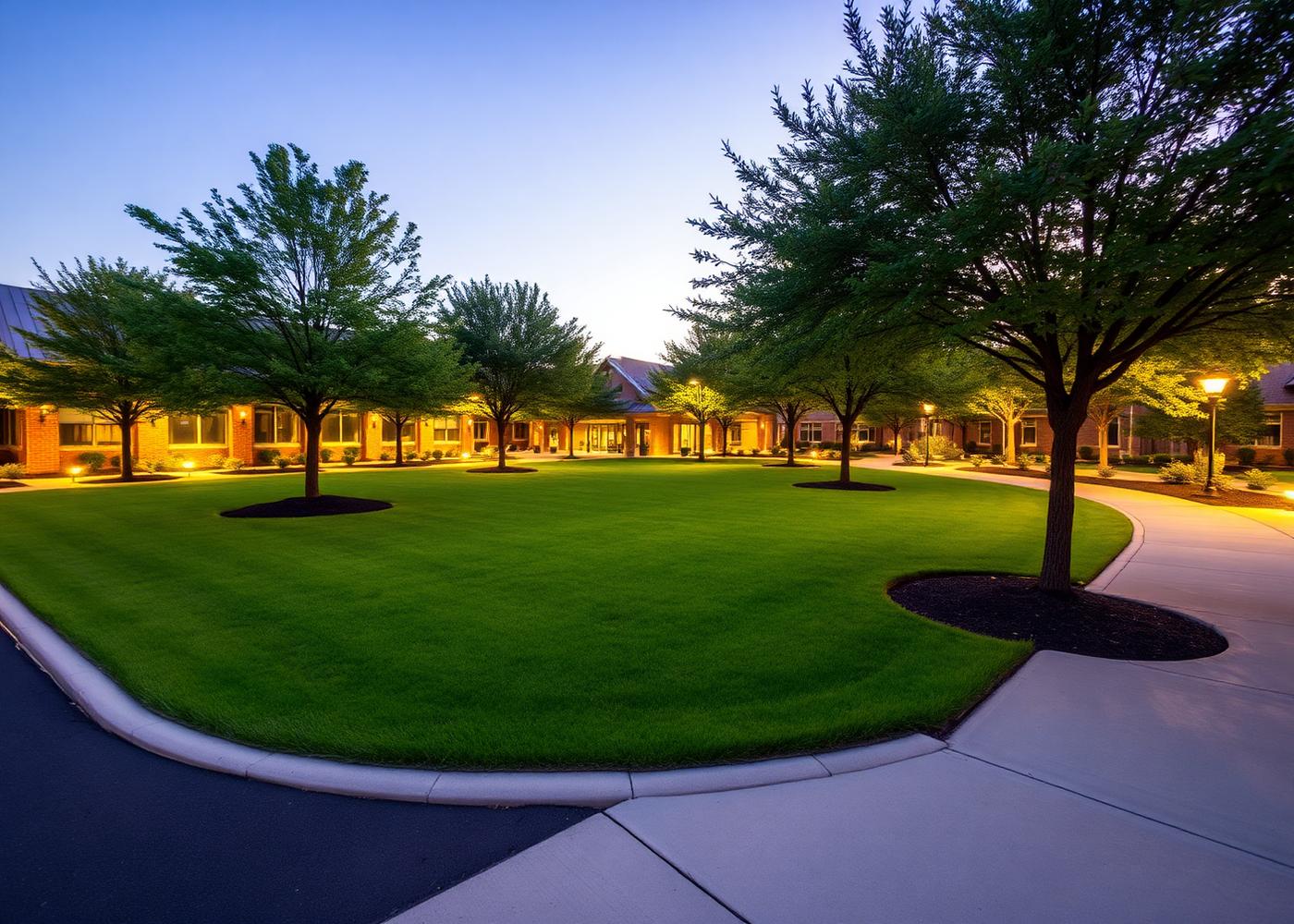 Commercial landscape project in South Texas at dusk