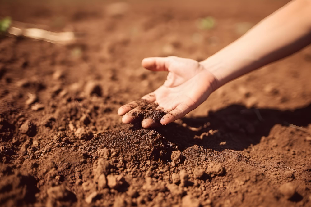 cloesup of a hand holding commercial soil to see health